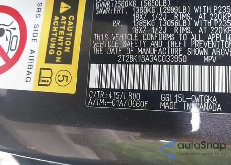 2010 Lexus Rx 350 from USA, damaged, VIN 2T2BK1BA3AC033950